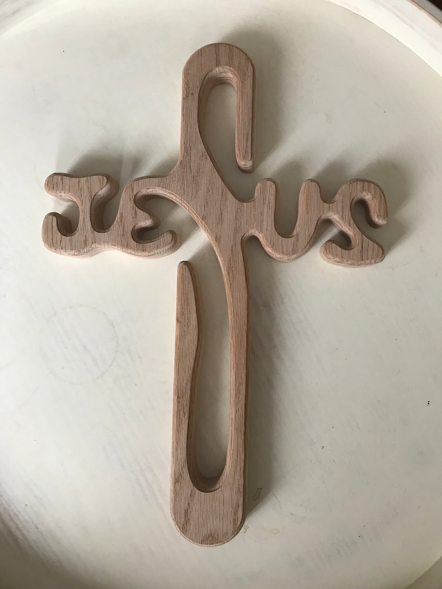 Jesus Name Cross- Unstained Oak 14''