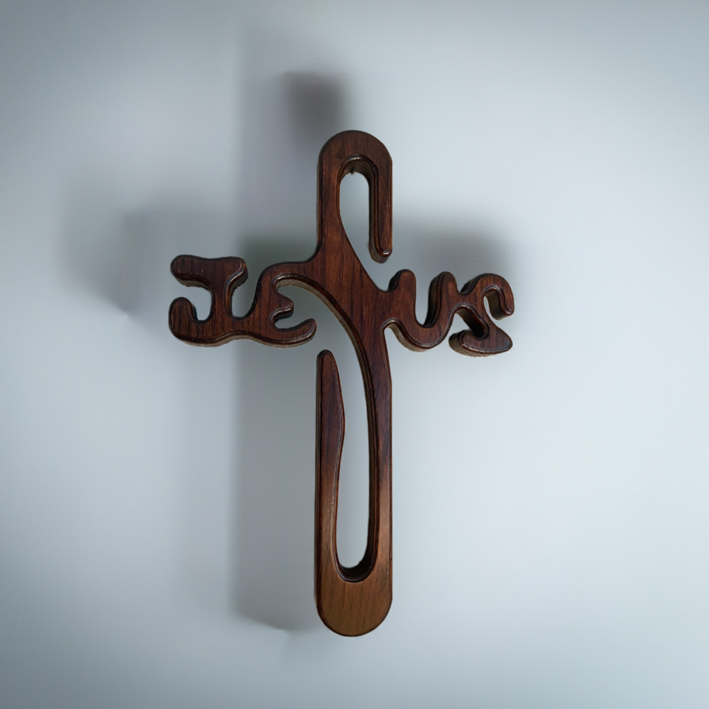 Jesus Name Cross- Stained Oak 14''